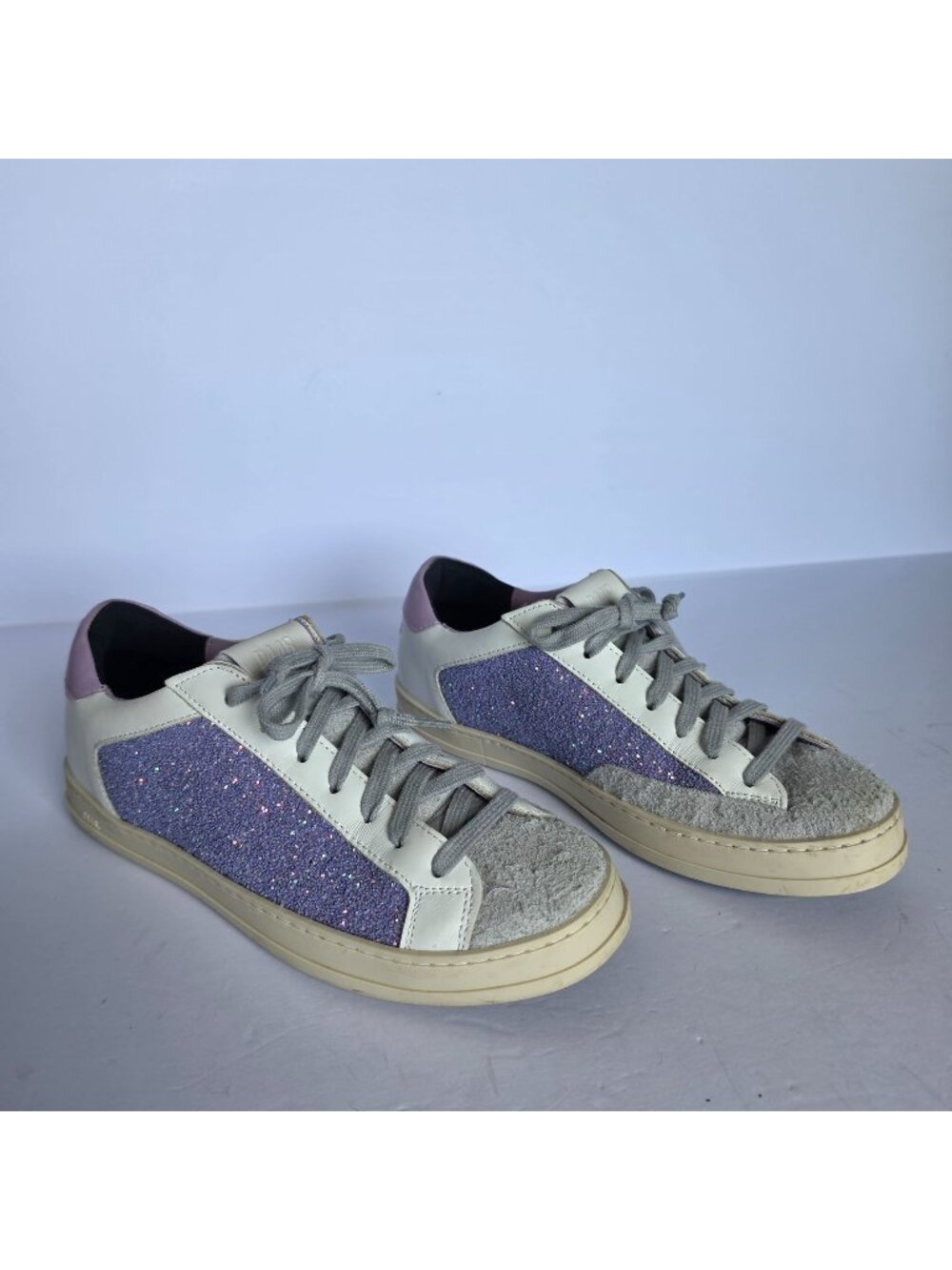 P448 Johnt Purple Glitter White Gray Sneakers Women's 8 Made in Italy Low Top